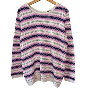 Talbots Fair Isle Multicolor Colorful Striped Crewneck Full Zip Back  Sweater XL